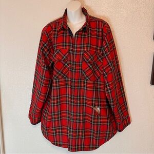 LL BEAN Vintage distressed damaged red plaid Thinsulate Navy Jacket made in USA